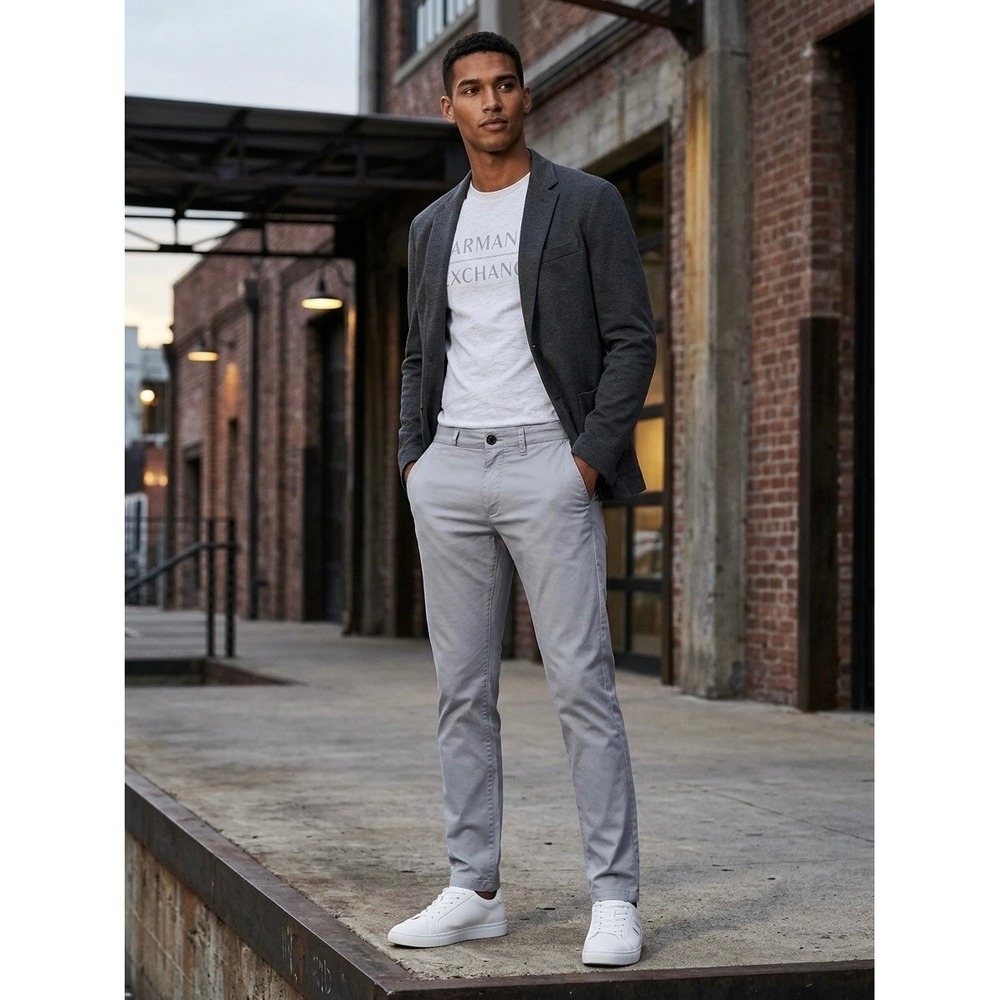 Armani Exchange Mens Grey Slim Fit Stretch Chino Pants Size 32 6ZZP71 ZN1TZ
